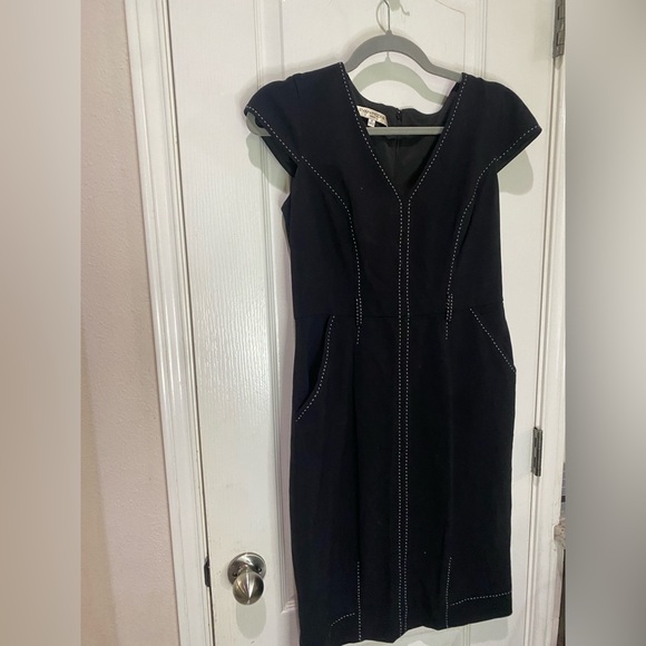 Evan Picone Dresses & Skirts - Evan Picone Black Midi Dress with White stitching Accents